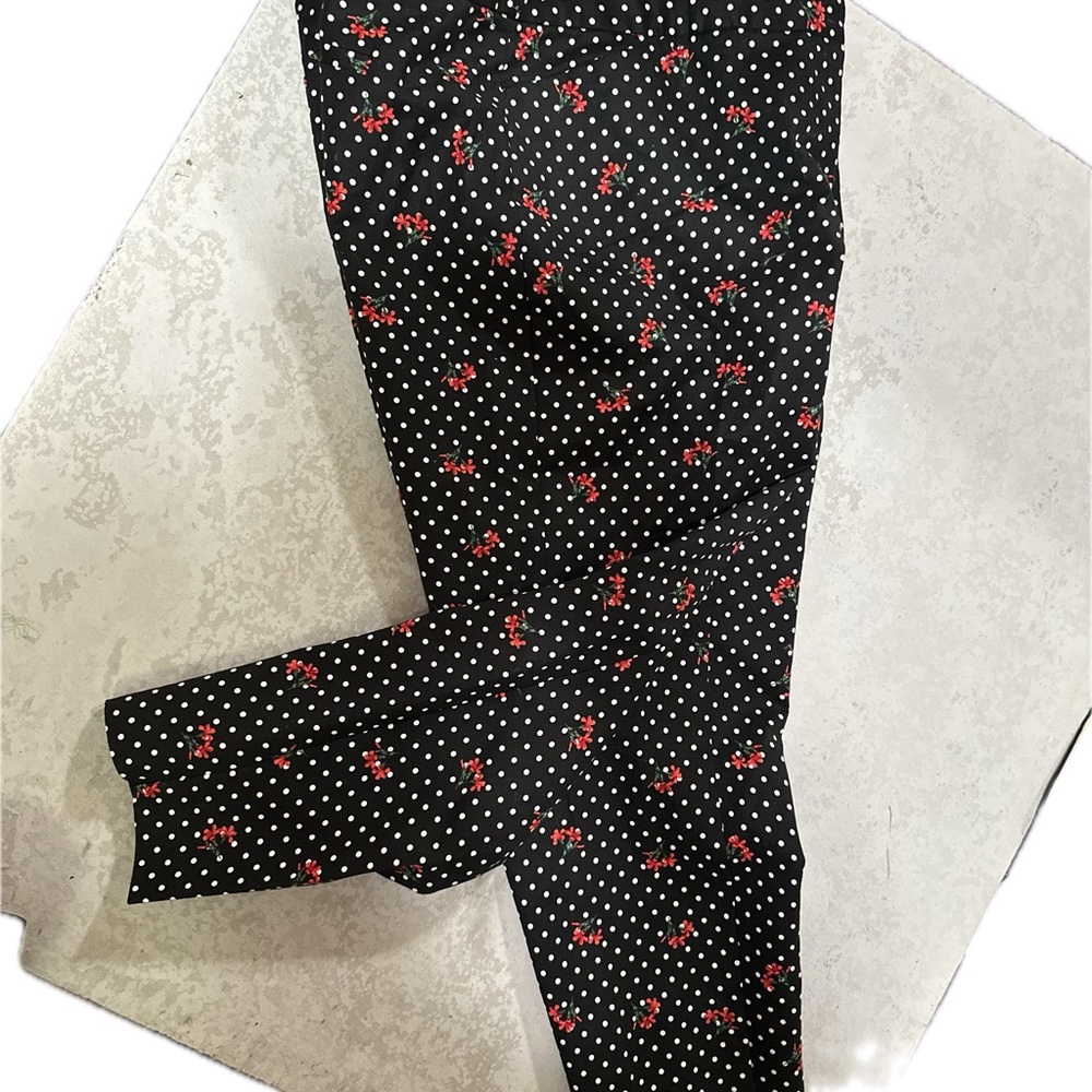 Liz Claiborne Black Polka Dot Pants with Red Floral Design